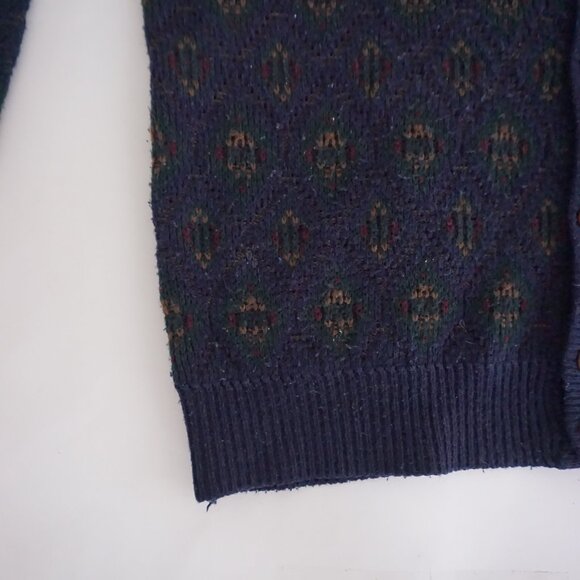 VTG Claybrooke Navy Wool Blend Patterned Knit Retro Eclectic Grandpa Cardigan XL - Picture 7 of 9
